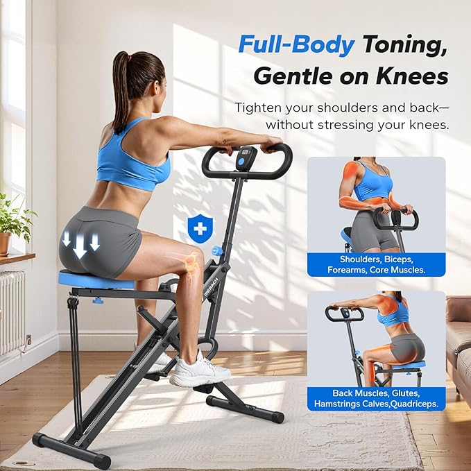 Squat Machine, MERACH R07 2 in 1 Squat Rowing Machine, Easy Setup & Foldable Exercise Equipment, Glute Trainer Machine, Glutes & Leg Home Workout Machine