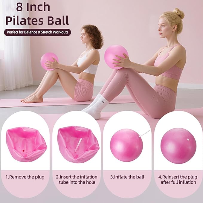 Women's Home Pink Global Pilates 13-Piece Basic Set, Home Pilates Fitness Equipment, Includes Resistance Bands, 14-Inch Magic Circle, Mini Ball, Pilates Strength, Shaping, and Flexibility Starter Kit.