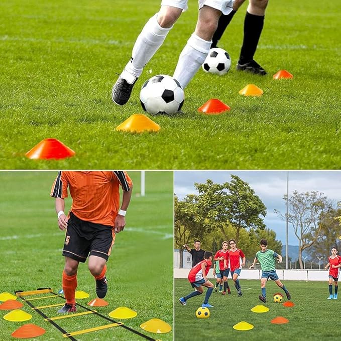 Speed Agility Ladder Training Set, Soccer Football Training Equipment Includes 12 Rung 20Ft Agility Ladder, 12 Disc Cones, 4 Steel Stakes, Resistance Parachute & Carry Bag