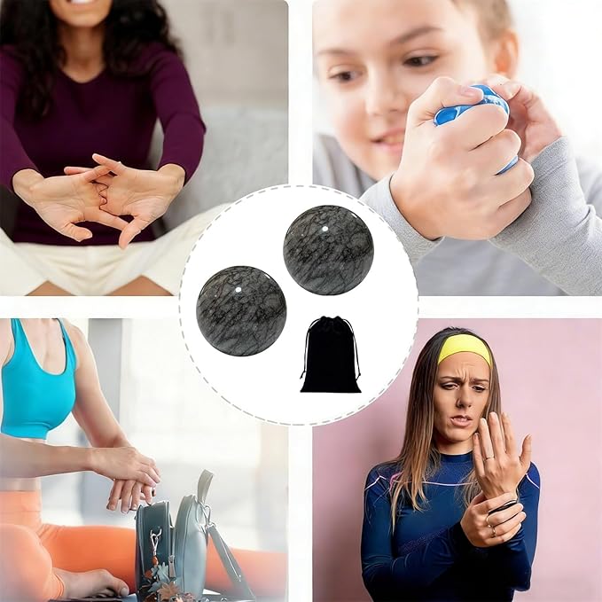 Hand Therapy Balls for Stress Relief,Baoding Balls for Women & Men,Marble Chinese Massage Ball Set for Hand Exercise,Arthritis,Brain Stress Relief,2 Pack with Storage Bag (1.57inch Dark Grey)
