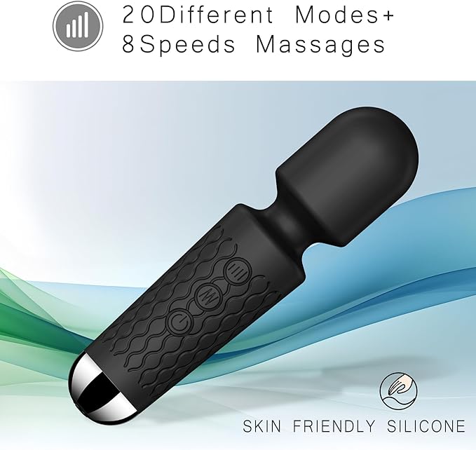Powerful Cordless Massager - Personal 8 Intensity & 20 Modes mini Massager, Handheld Vibration Wand for Deep Tissue Relief in Back, Neck, Legs & Muscles - Portable for Home & Travel (Black)