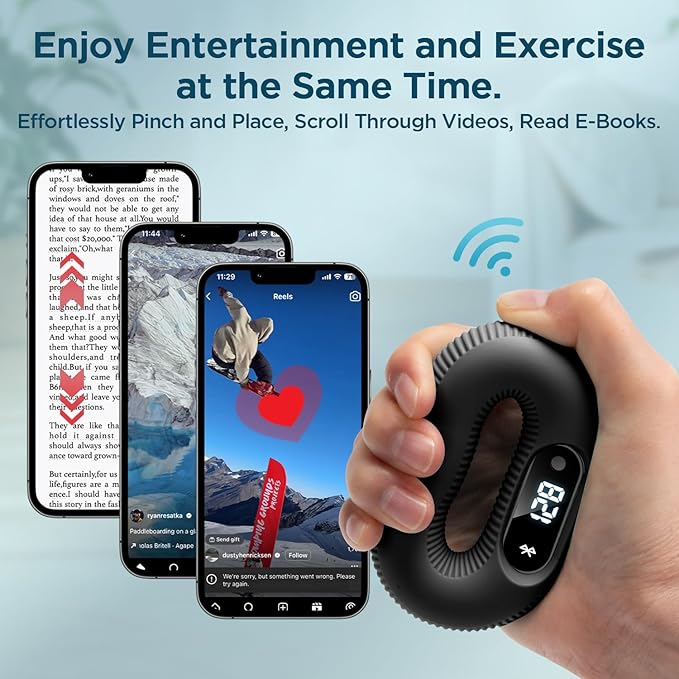 Smart Grip Trainer, Supports Multiple Game Interaction and HID Mode Video Browsing,Grip Strength Trainer for Fitness, Stress Relief and Rehabilitation Training, Resistance 40 Pounds Hand Trainer Black