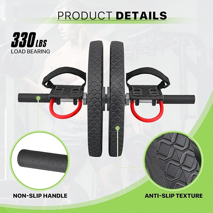 Ab Roller Wheel with Non-Slip Handle, Home Gym Fitness Equipment for Abdominal Core Workout, Ab Roller for Men & Women, Supports Up to 330 lbs, Black