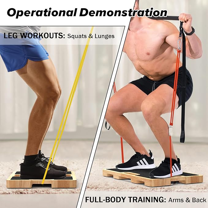 Wood Resistance Band Foot Plate, Non-Slip Exercise Board with Free Soft Pad & Drawstring Bag for Strength Training, Stretching & Balance, Home Gym Fitness Platform for Full-Body Exercises