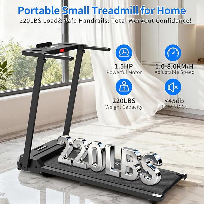 3 in 1 Walking Pad Treadmill with Handle | 1.5HP Under Desk Treadmill for Home Office | Foldable Compact Walking Jogging Running Machine | 220LBS Capacity, ≤45dB Quiet Treadmill