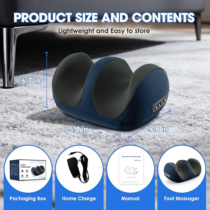 Foot Massager with Heat, Shiatsu Foot and Calf Electric Kneading Massager Machine with Roller for Relaxation, Plantar Fasciitis, Pain Relief, Gifts for Women & Men(Blue)