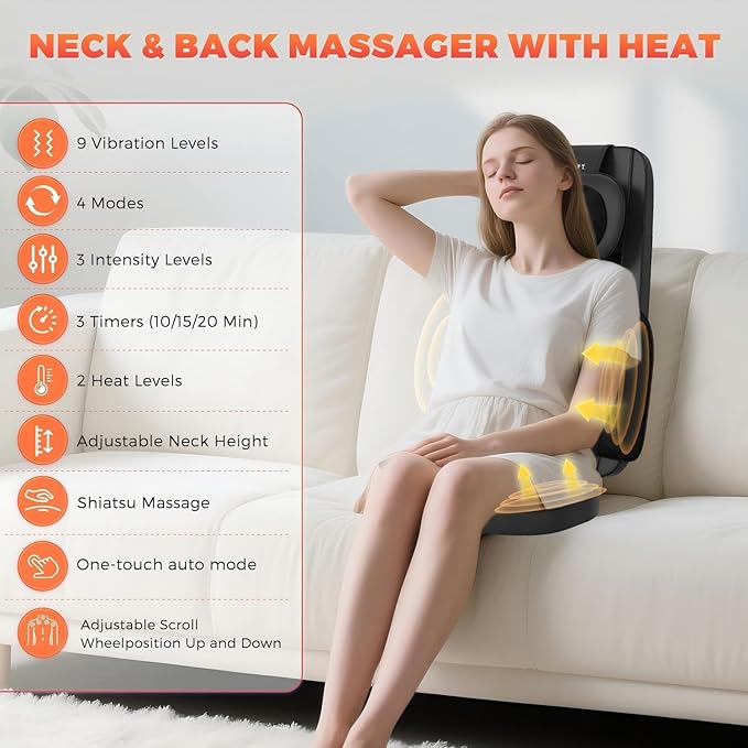 belhope Shiatsu Neck and Back Massager with Heat, 4D Kneading Back Massager for Pain Relief Deep Tissue, Comfortable Back Massage for Chair, Massage Mat for Home, Mother's Day Gifts for Men Women