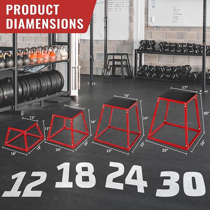 GarveeLife Plyometric Jump Box, Heavy-Duty Steel Plyo Boxes with Rubber Pad for Home Gym, Jump Platforms Step Up Box, Jump Trainers Conditioning Strength Training with Sizes 12", 18", 24", 30"