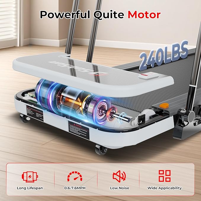 SubSun Foldable Treadmill for Home, Portable Walking Pad with Handle, Manuall/Auto/No Incline, 2.5HP Treadmill with 265 Lbs, Black/White