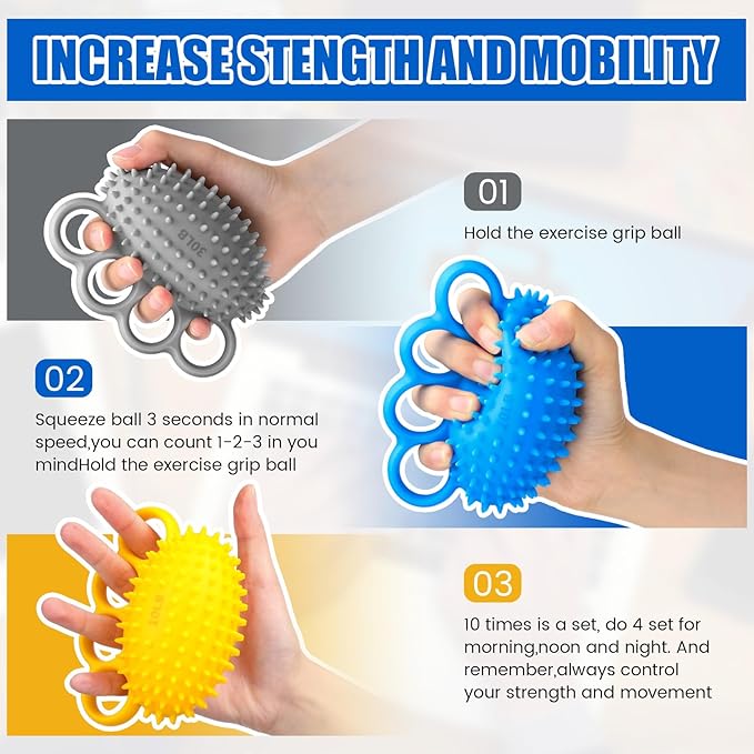 3 Pack Hand Exercise Balls 3 Level Set Finger Strengthener Therapy Hand Balls Grip Strength Trainer Squeeze Stress Relief for Adults Elderly Stroke Arthritis Carpal Tunnel