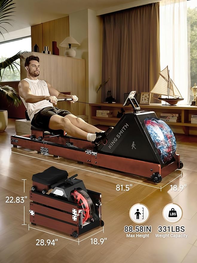 KINGSMITH Rowing Machines for Home Foldable, Compact Row Machine, 400LB & 350LB Weight Capacity, Folding Rower Machine with Adjustable Resistance, Data Monitor, App Supported