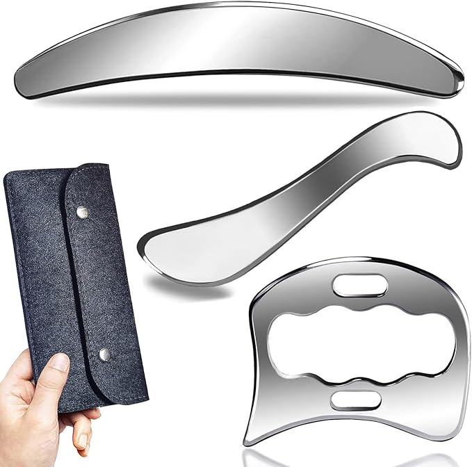 Muscle Scraper Tool Set,Stainless Steel IASTM Tool,Soft Tissue Massage Tools with Storage Case, Professional Gua Sha Therapy