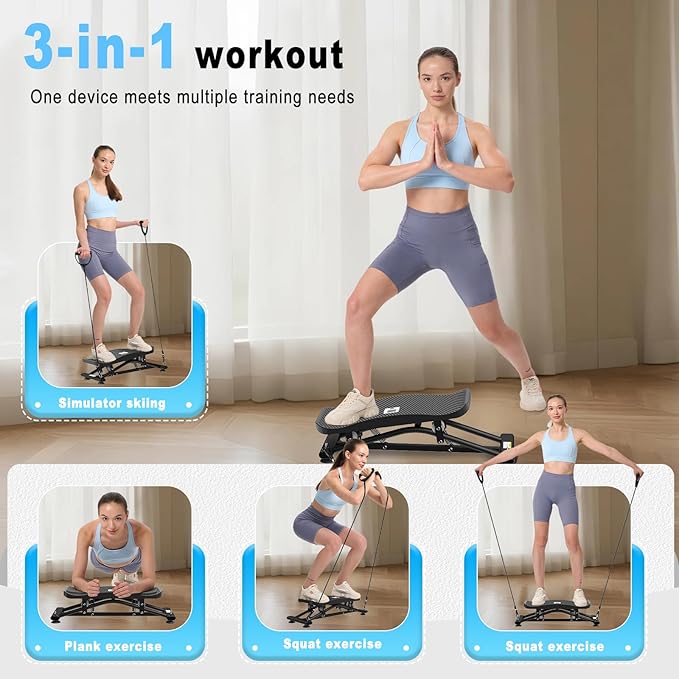 HOTWAVE Ski Balance Board with LCD Display and 300LB Weight Capacity, Rocking Stepper Ski Simulator for Home Workout, Ideal for Balance, Cardio and Core Workout for Adults