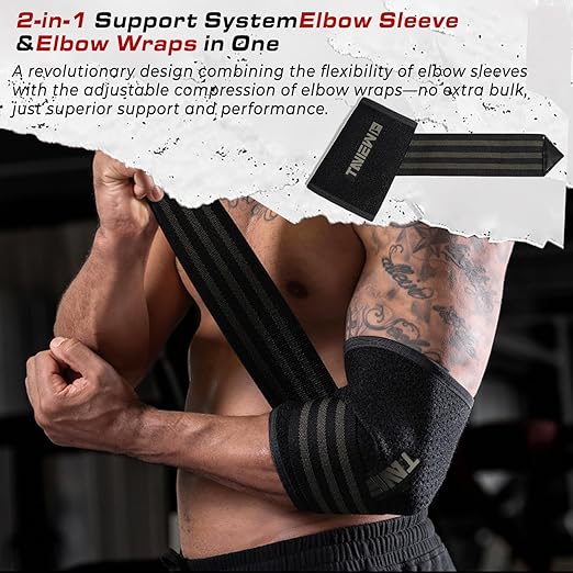 TAVIEW Elbow Sleeves with Adjustable Wrap, 5mm Neoprene, 7mm Compression Support Brace for Weightlifting (1 PCS(2 in1), L)