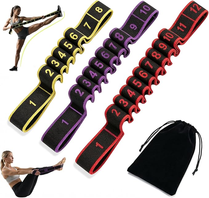3 Fitness Resistance Bands for Stretching and Yoga, 8 10 12 Segment Number Stretch Resistance Band, Adjustable Exercise Bands for Full Body Stretching Shaping and Training