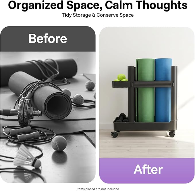 Yoga Mat Storage Racks, Home Gym Storage Rack with Wheels, Weight Cart Stand Small Gym Racks Yoga Racks, Dumbbell Weight Rack Workout Equipment Storage for Gym Fitness Organizer