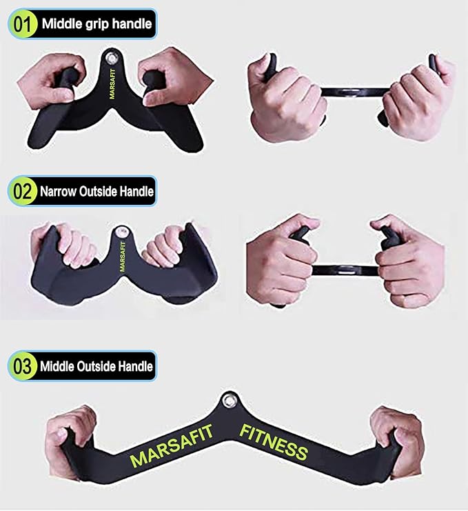Home Gym Fitness Rowing T-bar V-bar Pulley Cable Machine Attachment, Bicep Curl Tricep LAT pulldown Bar Back Strength Training Handle Grips LAT Pull Down Bar for Seat Row Workout