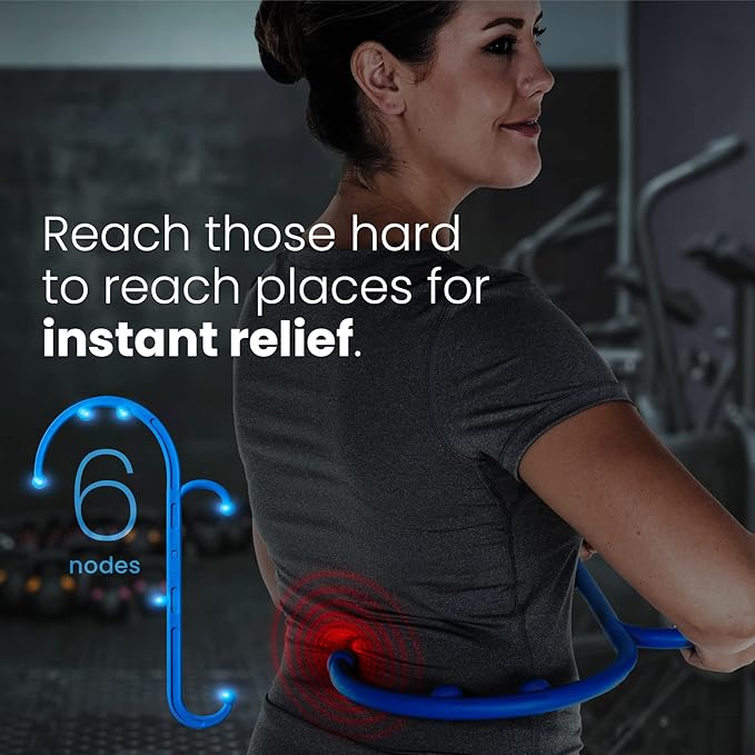 LiBa Back and Neck Massager - Trigger Point Massage Tools for Pain Relief and Manual Massage Hook Therapy Handheld Back Neck Shoulder Massager Blue - 2-Pack Gift for Women & Men