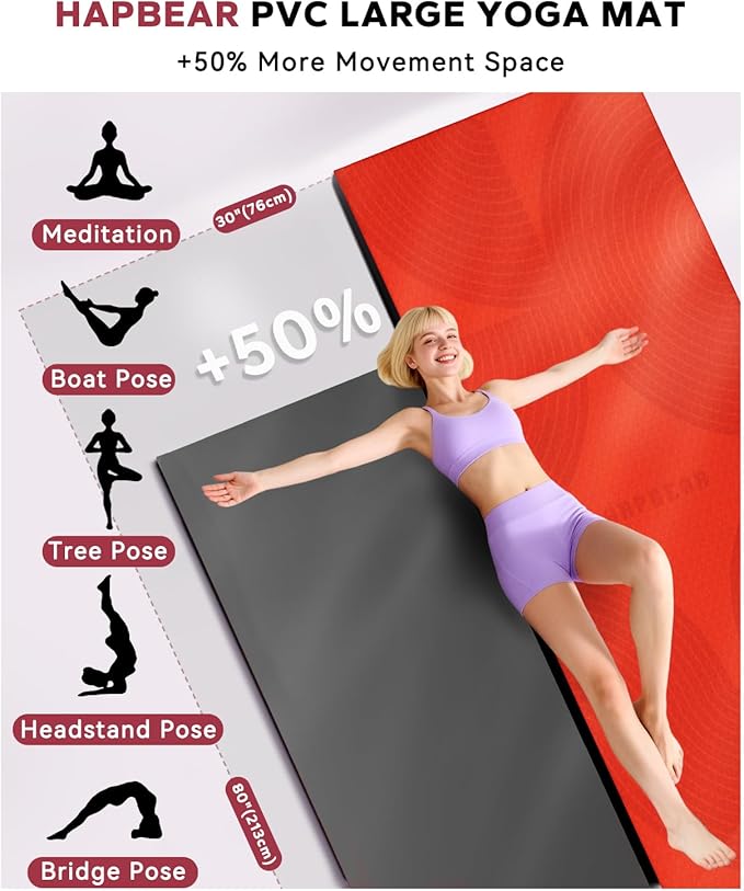 HAPBEAR Extra Large Yoga Mat (84''×30'') - 1/3'' Thick Double-Sided PVC Non-Slip Exercise Mat with High Rebound Cushioning, Dual-Side Usable for Home Gym, Yoga, Pilates & Workouts -Orange