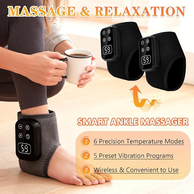 Foot Advanced Renew Triple Method Massager, with 5 Vibration Modes and 6 Heat Levels, Suitable for Pain Relief and Plantar Fasciitis, Travel & Home Use（Black 2pcs）