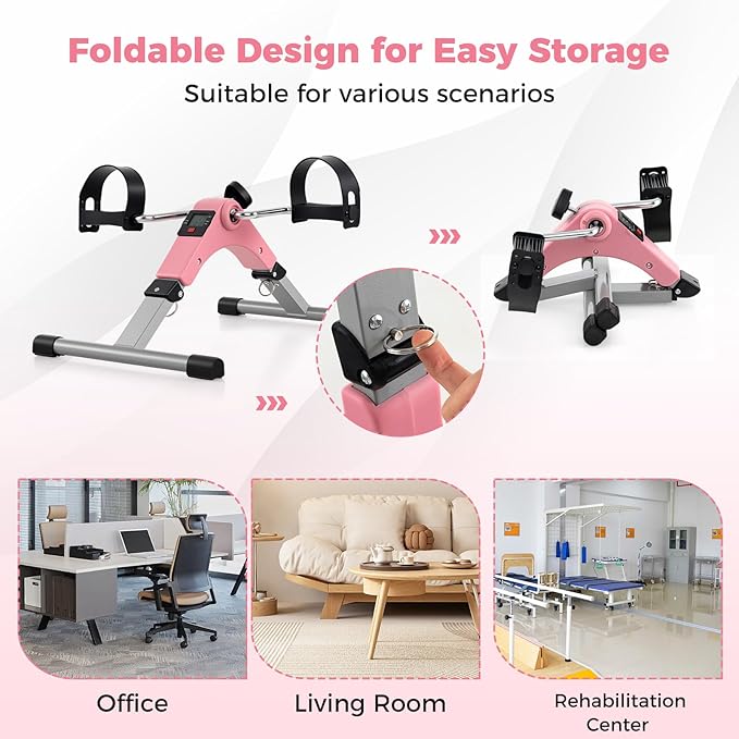 GYMAX Pedal Exerciser, Under Desk Bike Foldable with LCD Display for Arms & Legs Workout, Portable Mini Exercise Bike for Seniors Office Home Fitness