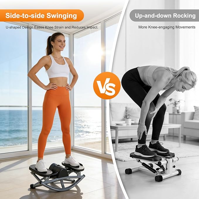 Rock Stepper, Side to Side Stepper Machine with Non-Slip Floor Mat and Resistance Band, Home Exercise Steppers for Legs, Glutes, Abs