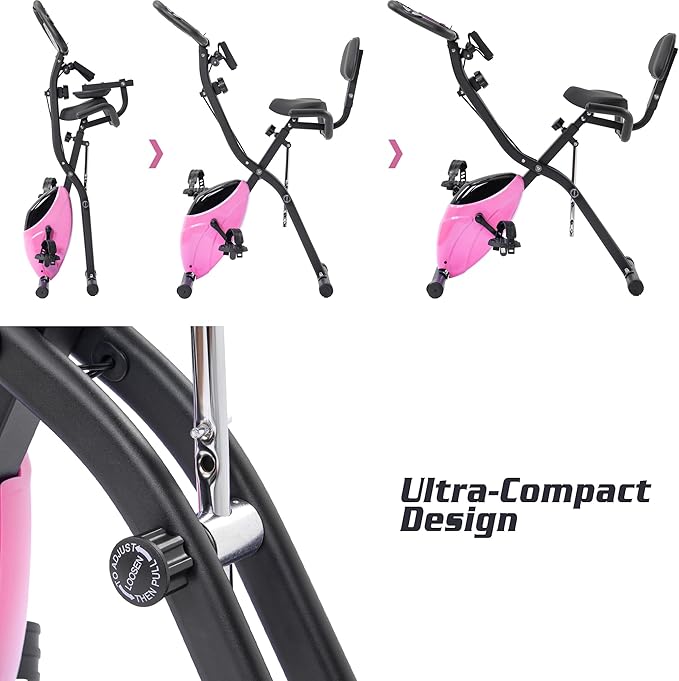 Merax Exercise Bike Folding Exercise Bike Indoor Upright Recumbent Fitness Cycling Bike Magnetic X-Bike with 16-Level Adjustable Resistance for Home Workout 350LB Weight Capacity