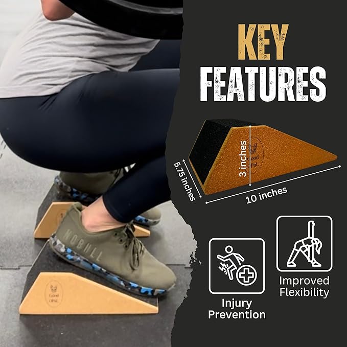 Squat Wedge -Squat Wedge Block-Extra Large SIze-Slant Board for Calf Stretching-Heel Elevated squats w/Non-Slip Grip, Anti-Slip Cork-Lightweight Home Gym Accessories-Yoga Blocks