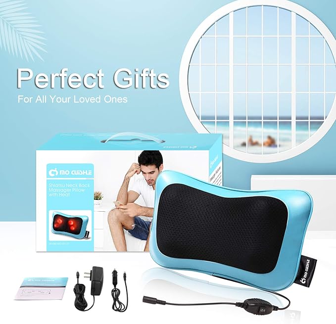 Mo Cuishle Shiatsu Back Massager with Heat – 3D Kneading Neck and Shoulder Massager for Back Pain Relief – Electric Massage Pillow for Home, Office & Car – Mother’s Day Gifts for Mom, Women, Men, Dad