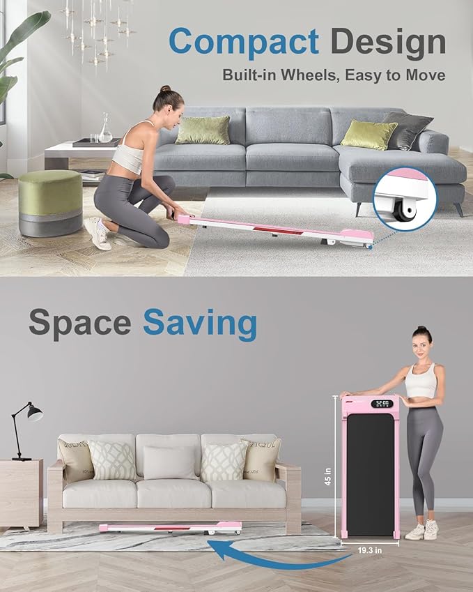 Incline Walking Pad with Handle Bar, Foldable Portable Under Desk Treadmill for Home Office, Ultra Quiet <45dB, Safety Lock, 300+ LB Capacity