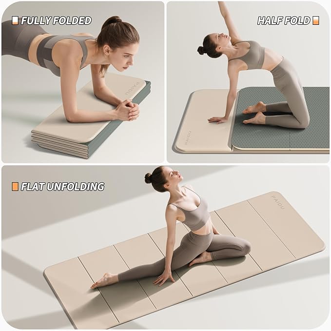 Foldable Fitness Yoga Mat | 2/5" (10MM) Extra Thick | SGS Certified Non-Slip TPE | 75x26" Extra Long-Wide | Portable & Easy Store | for Yoga, Pilates, Home Gym & Full-Body Workouts