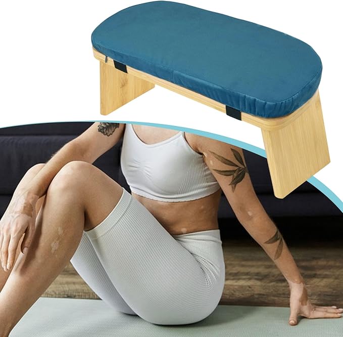 Meditation Bench Kneeling Stool Chair Wooden Prayer Bench Meditation Stool, Blue