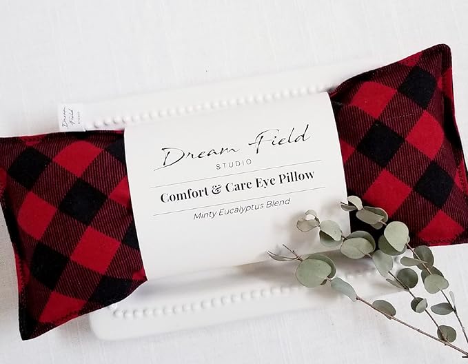 Mint Aromatherapy Eye Pillow – Natural Flax, Eucalyptus & Peppermint – Handmade Weighted Mask for Relaxation, Yoga & Home Spa – Warm or Cool – Red & Black Buffalo Print
