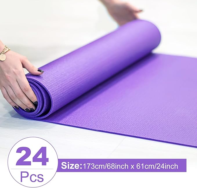 24 Pack 3 mm Thick Yoga Mat Bulk, Non Slip Exercise Workout Fitness Pad for Women Men, Gym Home Yoga Pilates, Easy to Clean, Sturdy PVC