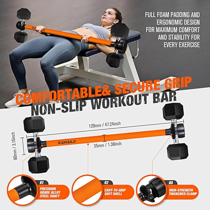 Dumbbell Converter, Convert Dumbbells to Barbell Set, Weight Bar for Bench Presses, Squats, Hip Thrust, Deadlifts, Home Weightlifting and Strength Training, Versatile Home Gym Equipment