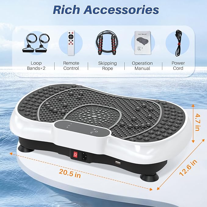 Bigzzia Vibration Plate Exercise Machine for Weight Loss – 100-Speed Platform with Remote & Resistance Bands, 450 lbs Capacity – Quiet Full Body Workout for Lymphatic Drainage at Home