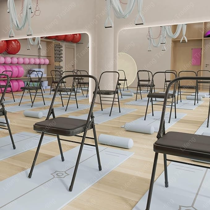 Folding Yoga Chair for Adults Pilates Chair Space-Saving Yoga AuxiliaryChair Balance Handstand Training Tool Premium YogaSupport for Home Workouts and Stretching(Brown)
