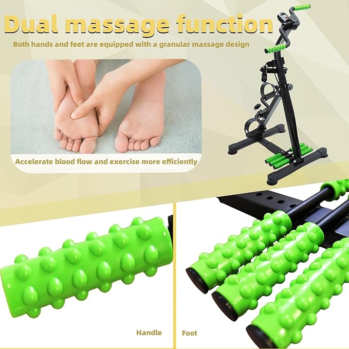GeRRiT Pedal Exercise Bike for Seniors, Home Exercise Equipment for ElderlyHand Arm Leg and Knee Fitness Machine with Massage, LCD Monitor., black+green