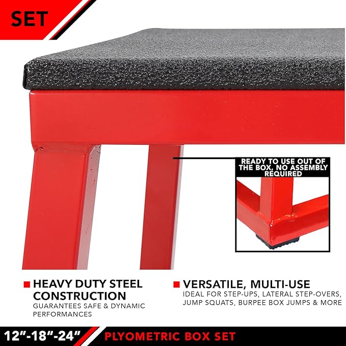 JFIT Plyometric Boxes - Made in Taiwan NO Assembly Required Single - Height Box Set and Adjustable Box Options Plyometric Platform and Jumping Agility Box for Training Conditioning Strength Training
