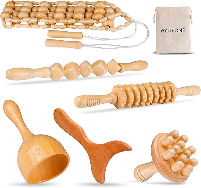 Wood Therapy Massage Tools 6-in-1 Lymphatic Drainage Massager Maderoterapia Kit,Wooden Massager Body Sculpting Tools,Wooden Gua Sha Kits,Body Contouring and Shaping