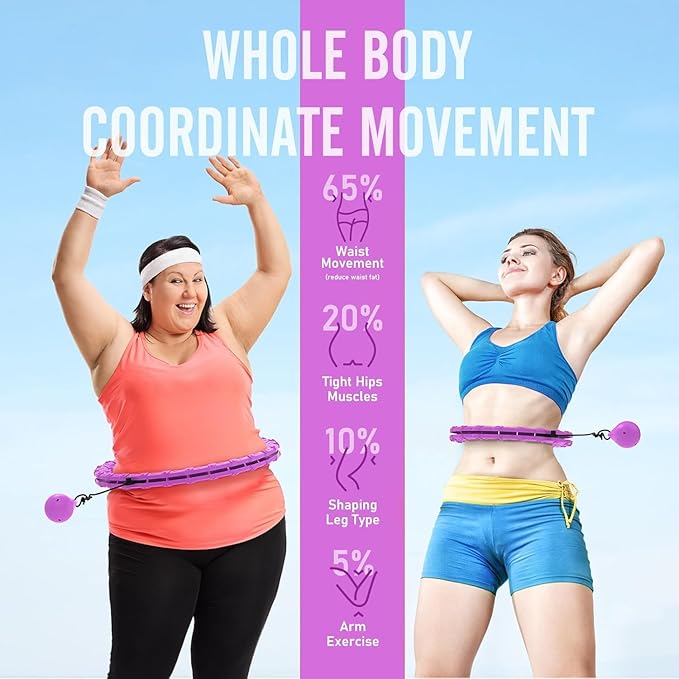 JKSHMYT Weighted Hula Circle Hoops for Adults Weight Loss, Infinity Fitness Hoop Plus Size 47 Inch, 24 Detachable Links, Exercise Hoop Suitable for Women and Beginners