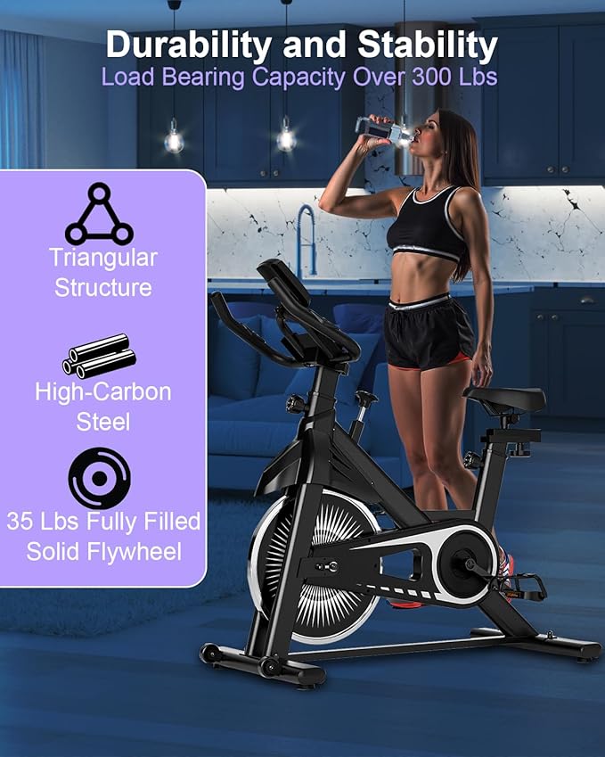 Exercise Bike,Adjustable Resistance Indoor Cycling Bike for Home Exercise - Stationary Bike with Smartphone Holder, LCD Display & Heart Rate Monitor