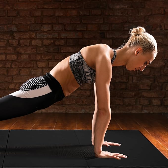 BalanceFrom 6x2 Feet 3-Panel Folding Gymnastics Mat – 2-Inch Thick Pad with Vinyl Surface and Carrying Handles for Tumbling, Yoga, Pilates, Home Workouts, and Martial Arts