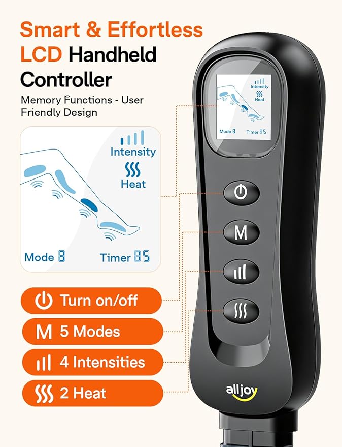 ALLJOY Leg Massager for Circulation and Pain Relief FSA, Gifts for Men Women Dad Mom, Leg Massager with Heat and Compression, 2 Heat 5 Modes 4 Intensities 4 Extenders