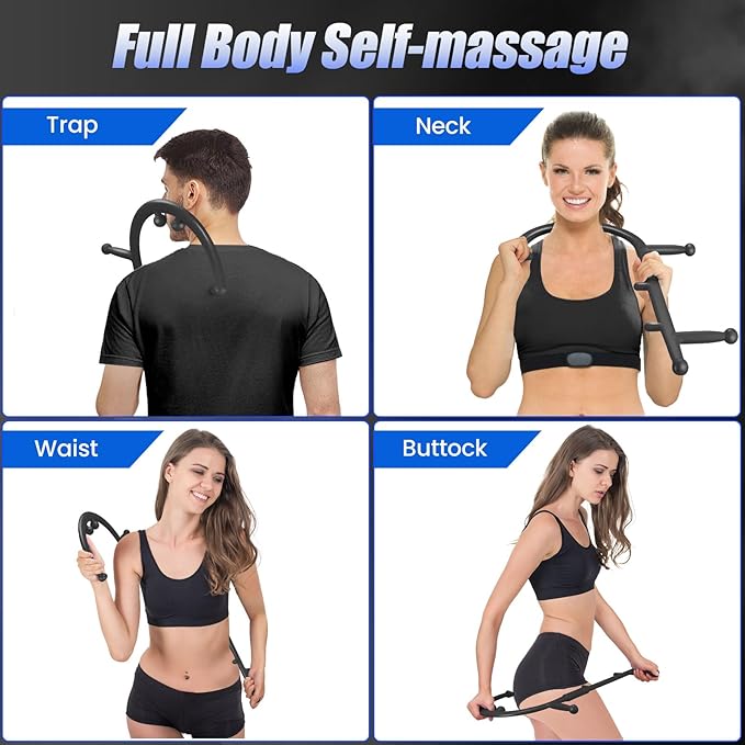 Trigger Point Massage Cane for Back, Neck & Shoulder Relief, Self Massage Tool for Deep Tissue & Muscle Knots, Ergonomic Therapy Cane to Reach Hard-to-Reach Back Spots, Lightweight Portable (Black)