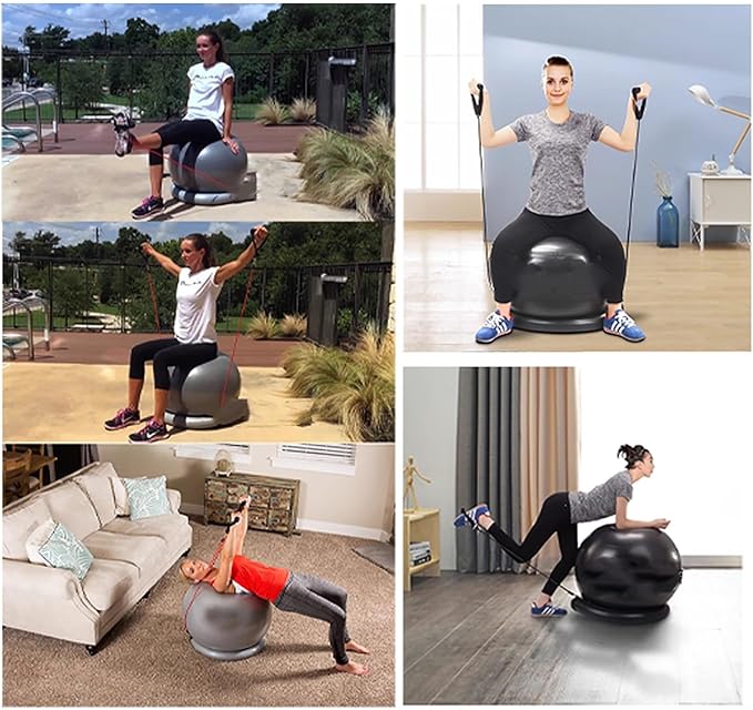 Exercise Ball Chair with Anti-Slip Stability Base, 55/65/75cm Anti-Burst Balance Ball for Office Use, Gym, Pilates, and Yoga, Perfect for Pregnancy and Childbirth.