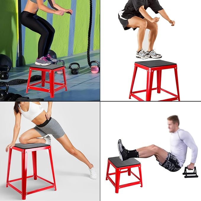 Metal Plyometric Jumping Box, 12/18/24 Inch Anti-Slip Workout Step Up Box for Home Gym
