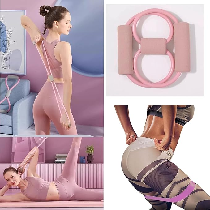 Pilates Set – Home Pilates Equipment for Women Kit with Magic Circle Pilates Ring and Ball Set, Resistance Bands & Massage Balls & Exercise Bands for Toning，Flexibility & Core Strength