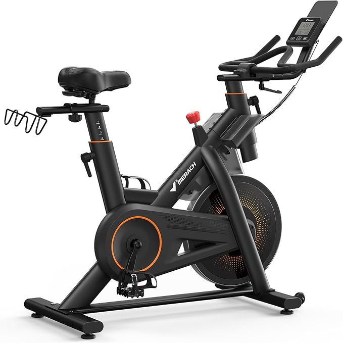 Merach Magnetic Exercise Bike, Heavy Duty Stationary Bike with Automated Resistance, 350 Lbs Weight Capacity, Low Noise Indoor Workout Bike for Home Gym with Self-Developed App