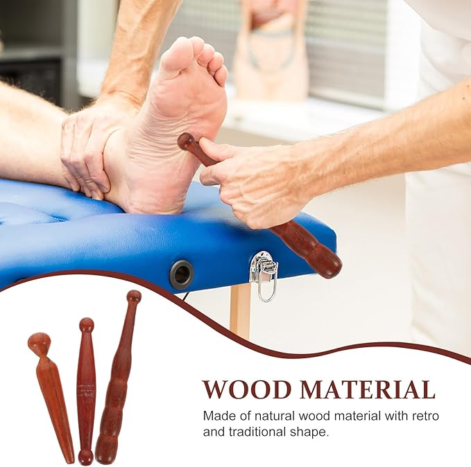 HEALLILY Foot Massage Stick 3 Pack, Wooden Reflexology Tools for Plantar Fasciitis Relief, Handheld Acupressure Wand Set for Deep Tissue Muscle Tension and Circulation, Thai Manual Aids